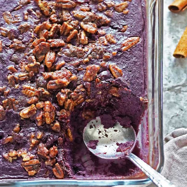 Easy Dairyfree purple sweet potato souffle with cranberries