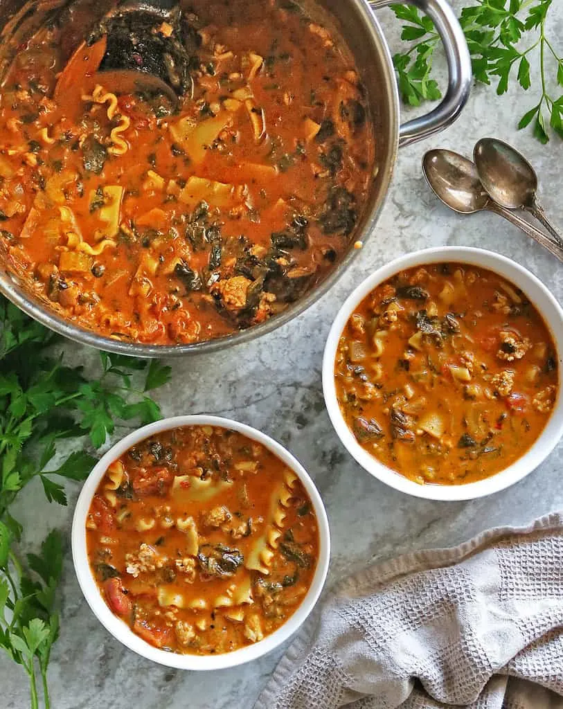 Enjoying One pot delicious dairy-free lasagna soup.