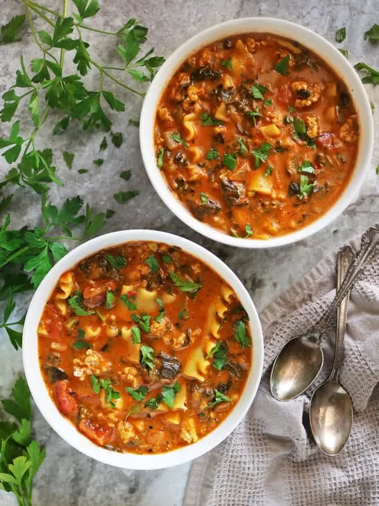 The best lasagna soup with chicken.