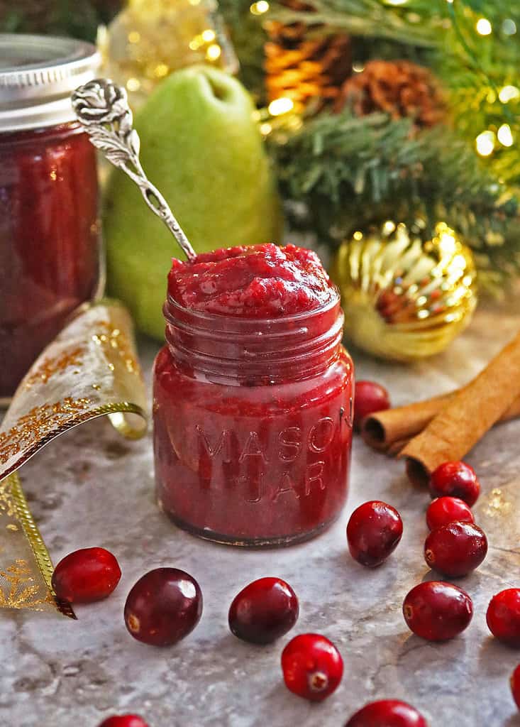 Healthy homemade pear cranberry sauce