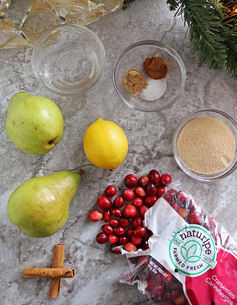 Ingredients to make pear cranberry sauce