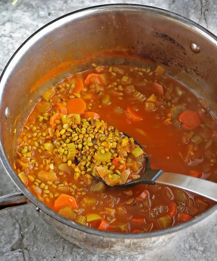 Making vegetarian mung bean soup.