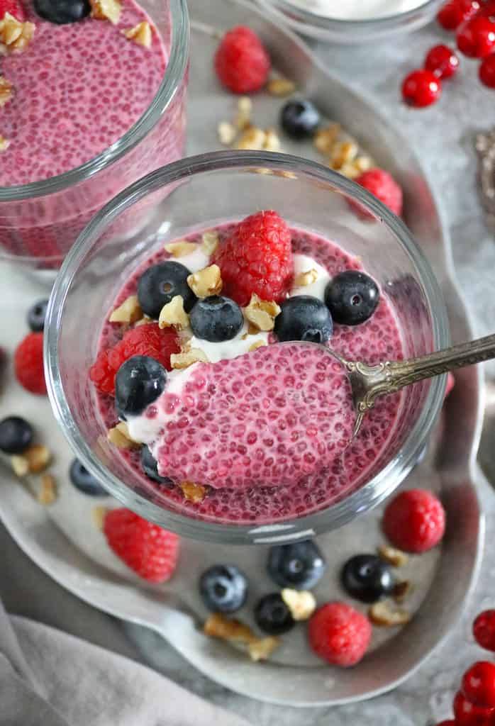 Healthy pink chia pudding.
