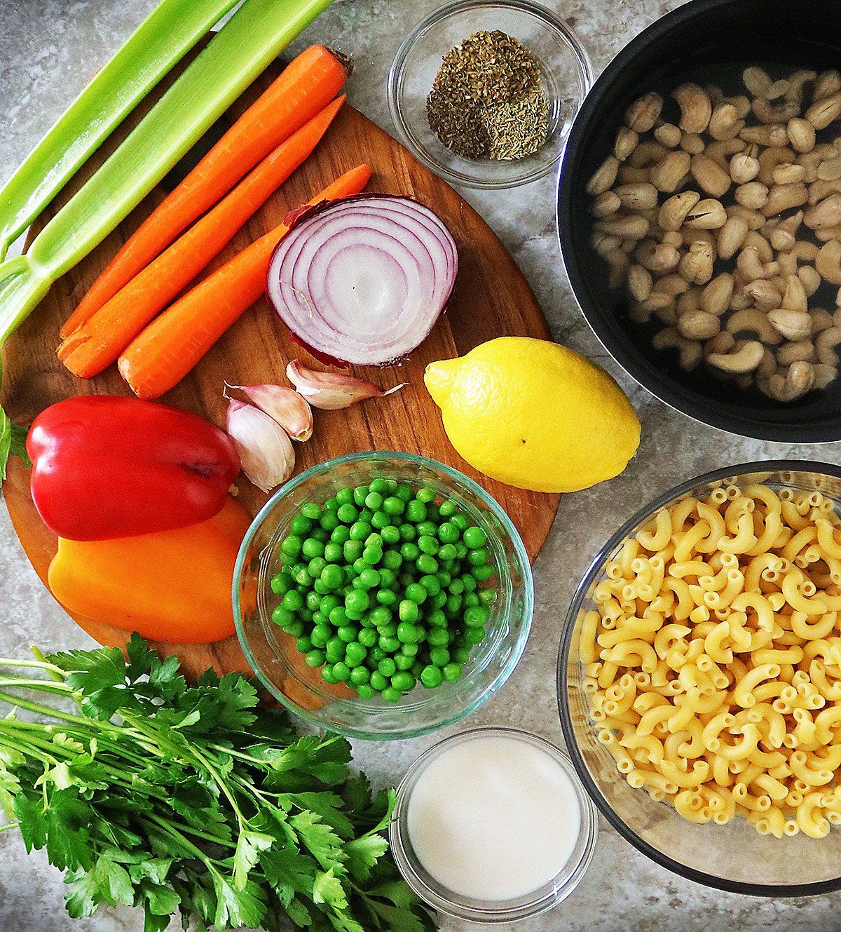 Ingredients-to-make-a-healthy-dairyfree-macaroni-salad