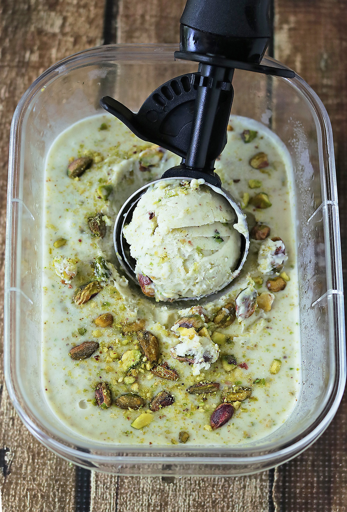 A scoop of Pistachio Cardamom Ice-Cream
