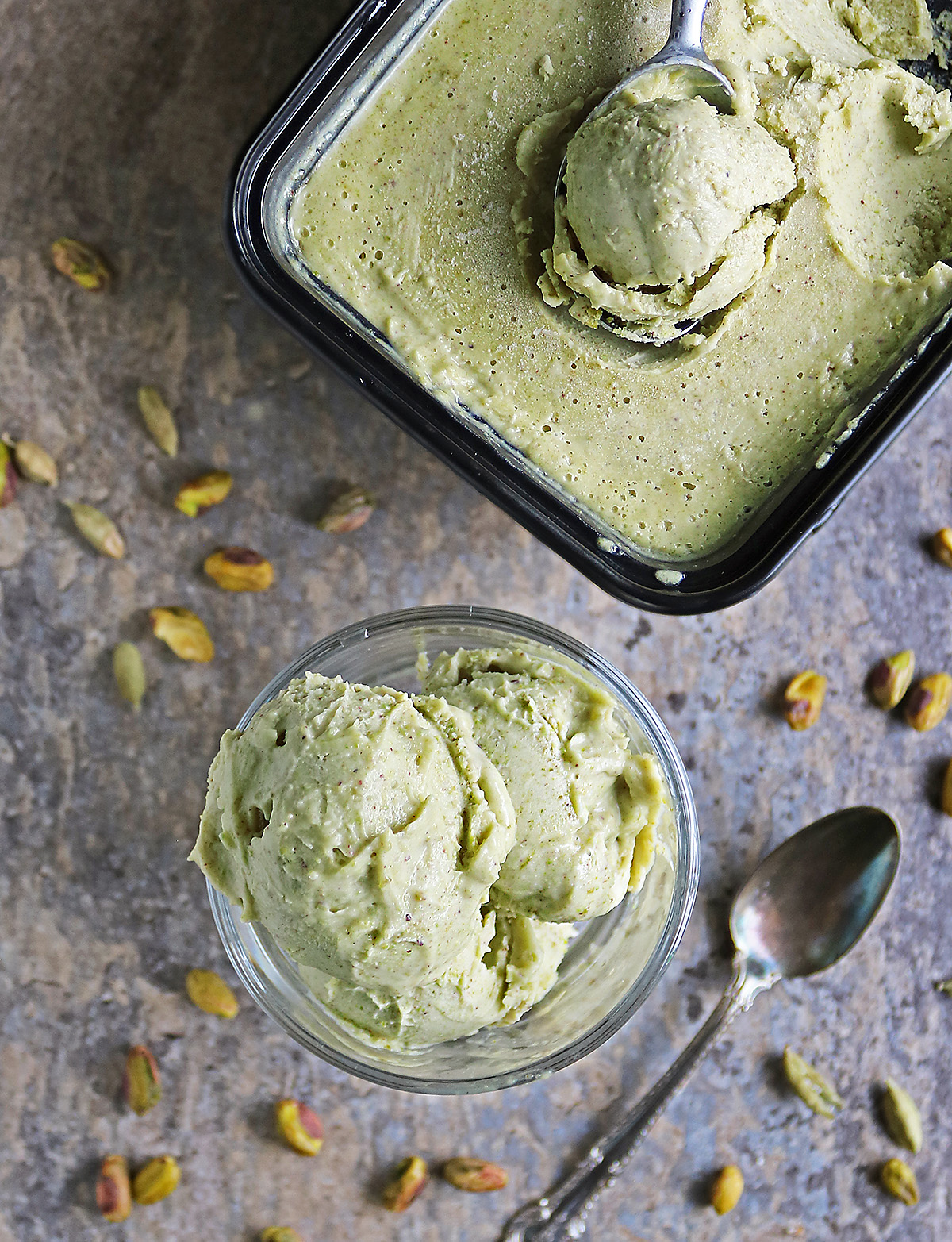 Pistachio ice cream made with a whole cup of ground up pistachios