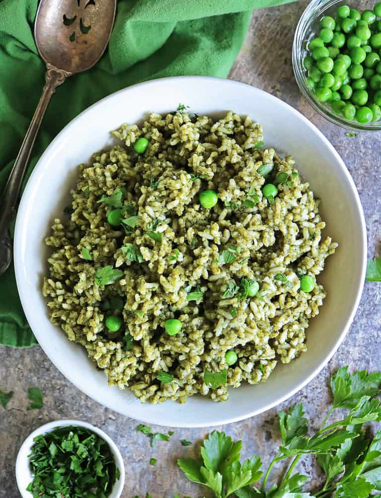 Tasty easy healthy green rice recipe.
