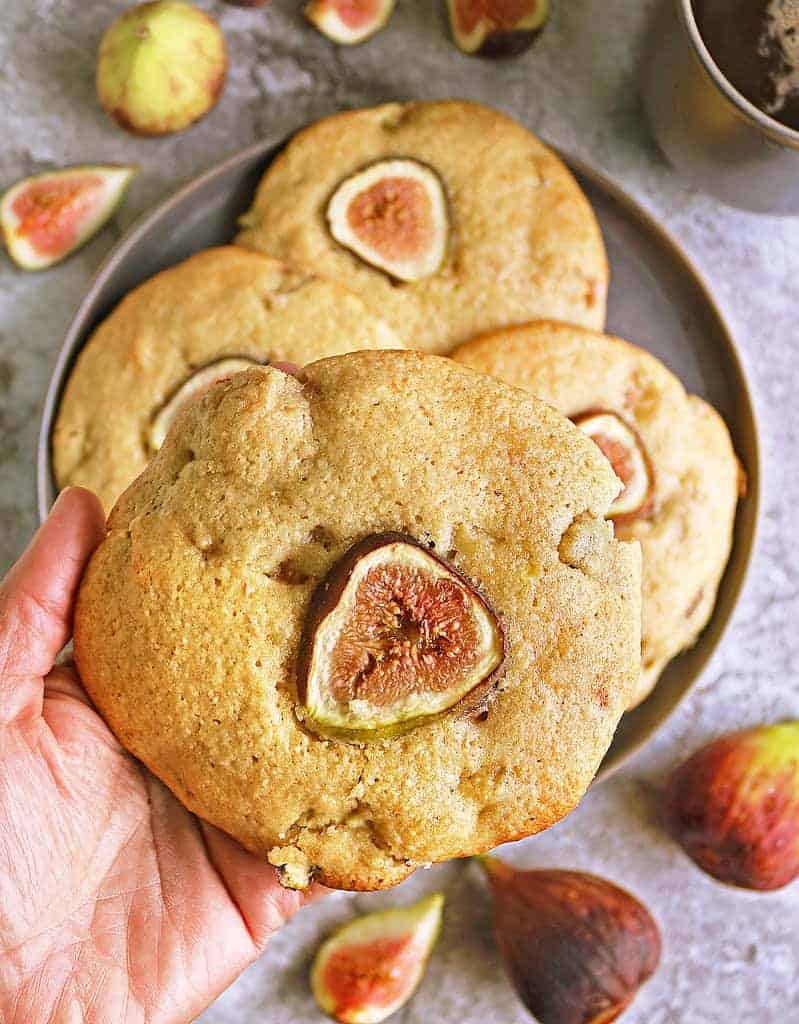 Soft and Delicious Fig Muffin Tops on a plate.