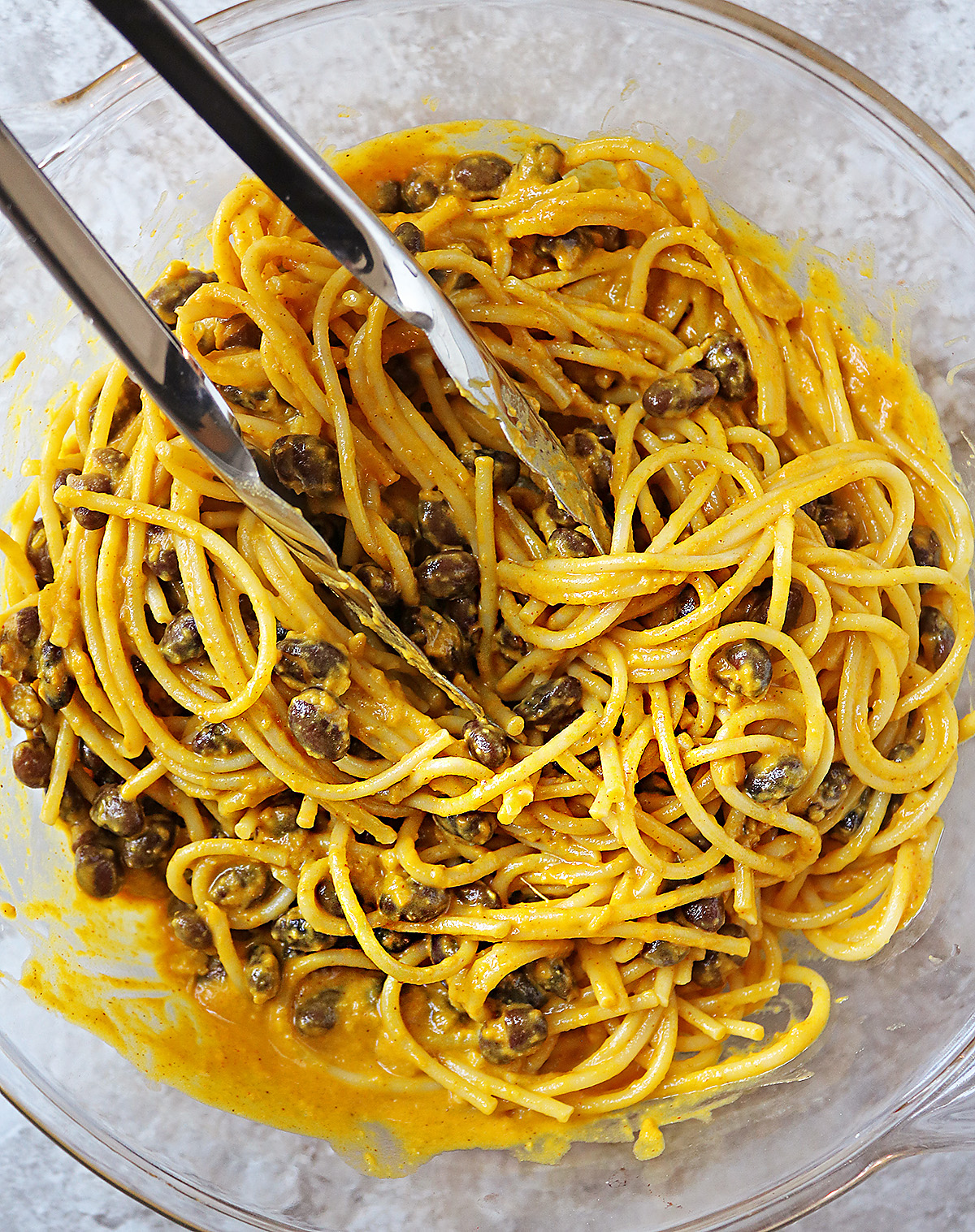 Delicious Pumpkin Cream Sauce with Spaghetti and Beans.