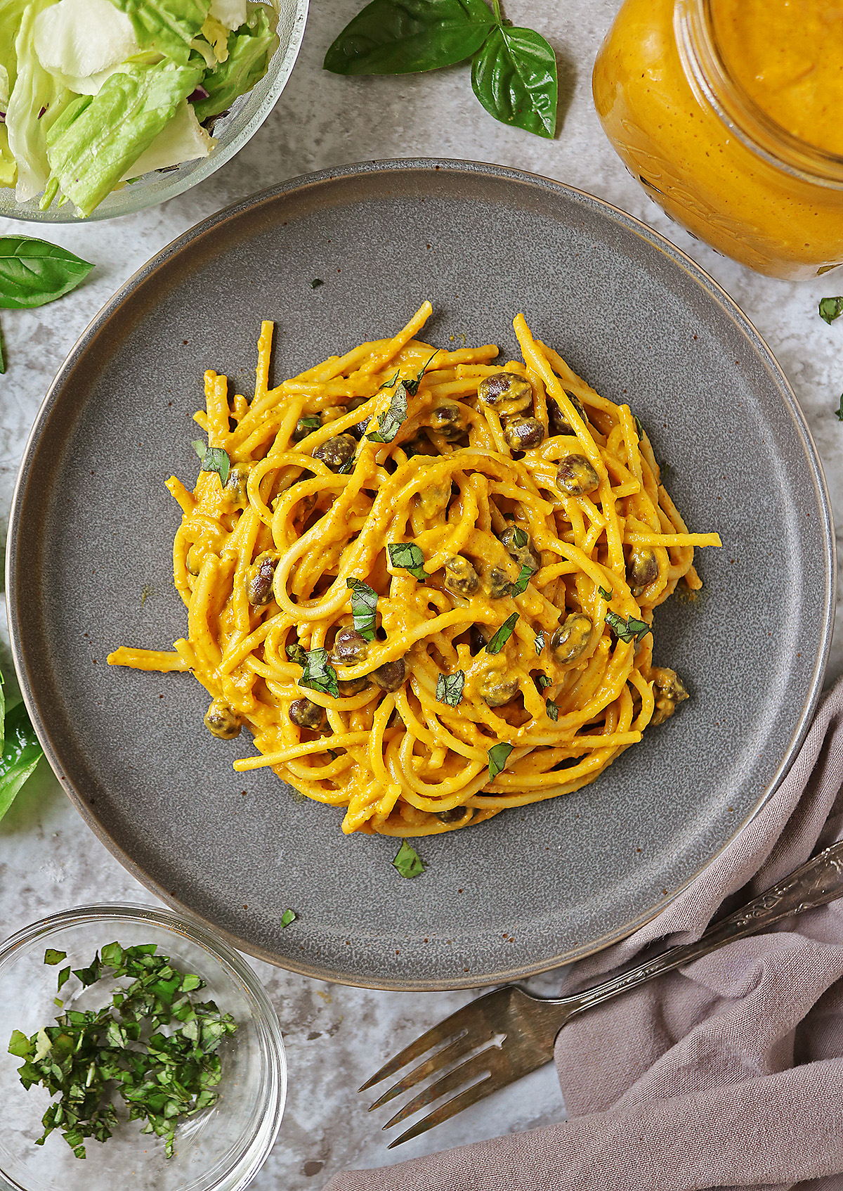 Easy Pumpkin Cream Sauce with Spaghetti and Beans.