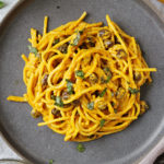 Spaghetti and Beans in Pumpkin Cream Sauce.