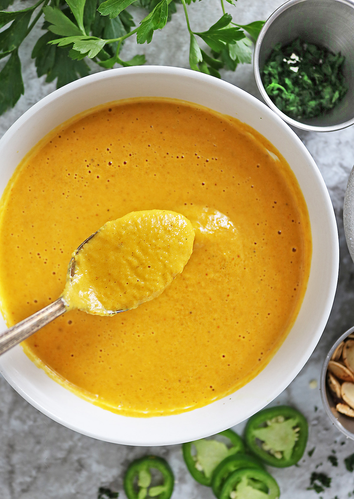 Easy Creamy Vegan Pumpkin Harissa Soup with Leftover Pumpkin Carvings