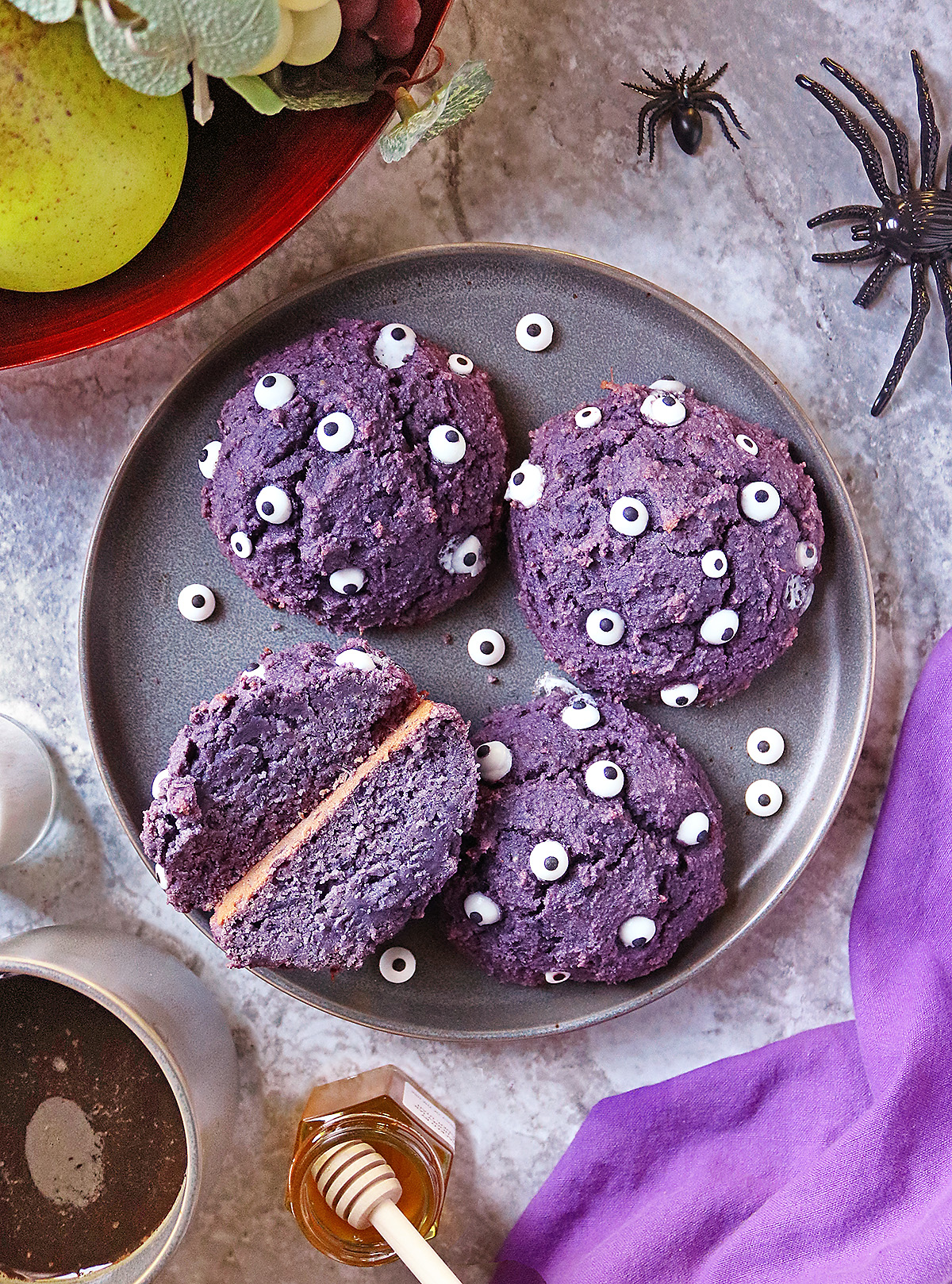 Fun purple sweet potato muffin tops perfect for Halloween as a snack or breakfast.