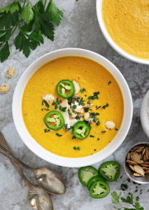 Harissa Pumpkin Soup with Leftover Pumpkin Guts