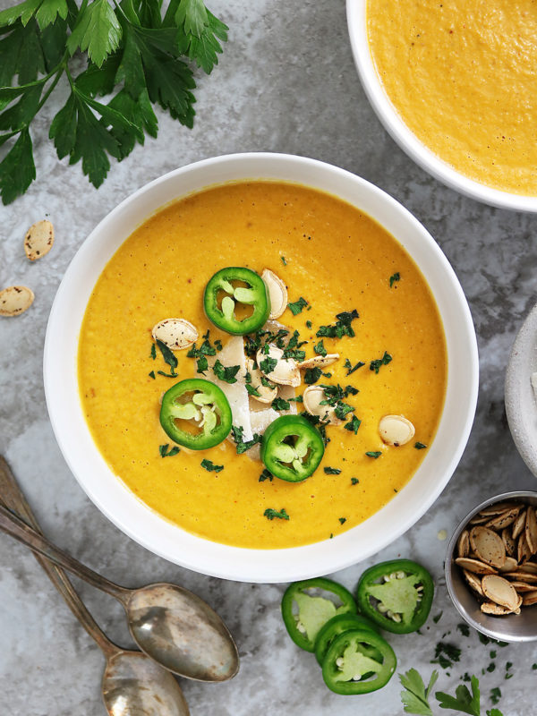 Harissa Pumpkin Soup with Leftover Pumpkin Guts