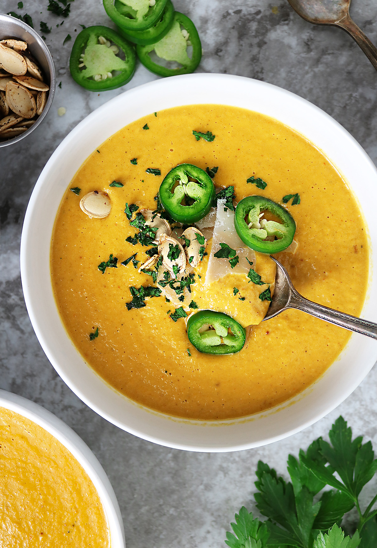 Pumpkin Harissa Soup with Pumpkin Guts