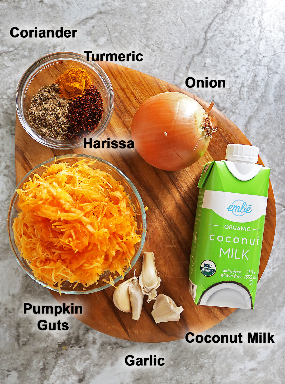 Ingredients to make harissa pumpkin soup