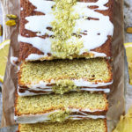 Overhead view of The best pistachio cake with lemon.