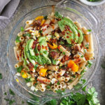 Easy high protein breakfast pasta in a large bowl.