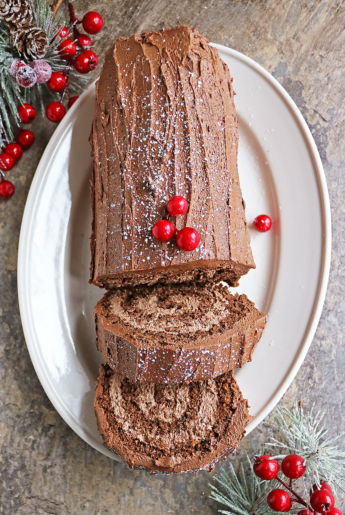 A delicious Gluten free buche de noel made with oats.