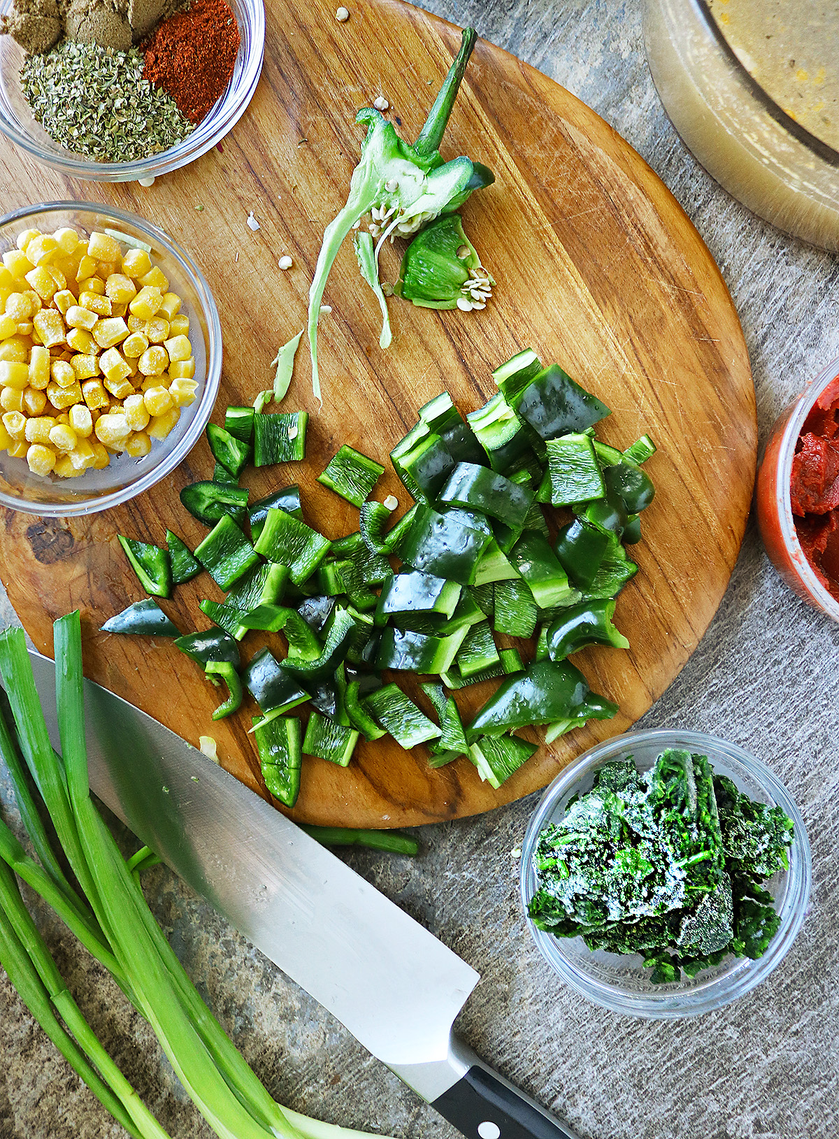 Chopping up the poblano pepper to use in a tasty soup