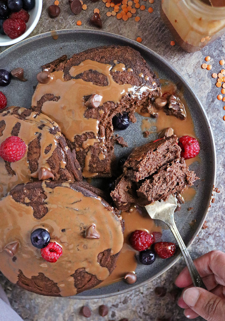 Grain free chocolate lentil pancakes