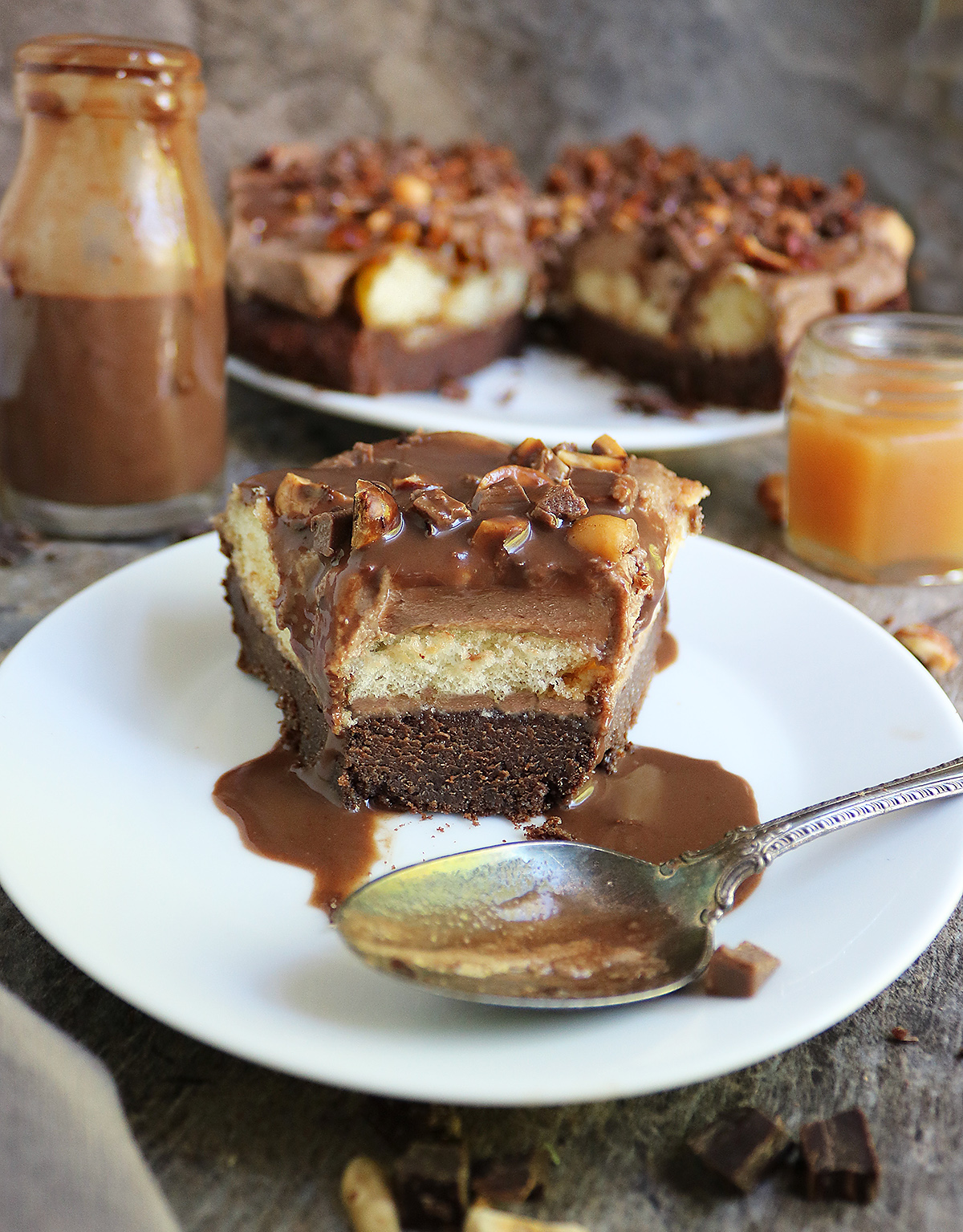 A bite of my favorite Chocolate Dulce de leche hazelnut cake