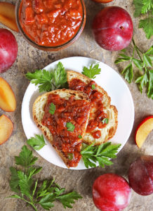 Delicious plum chutney with crusty bread