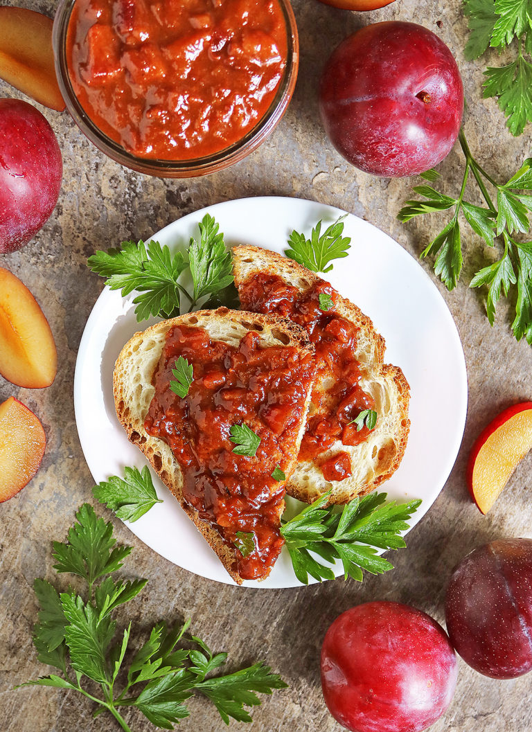 Delicious plum chutney with crusty bread