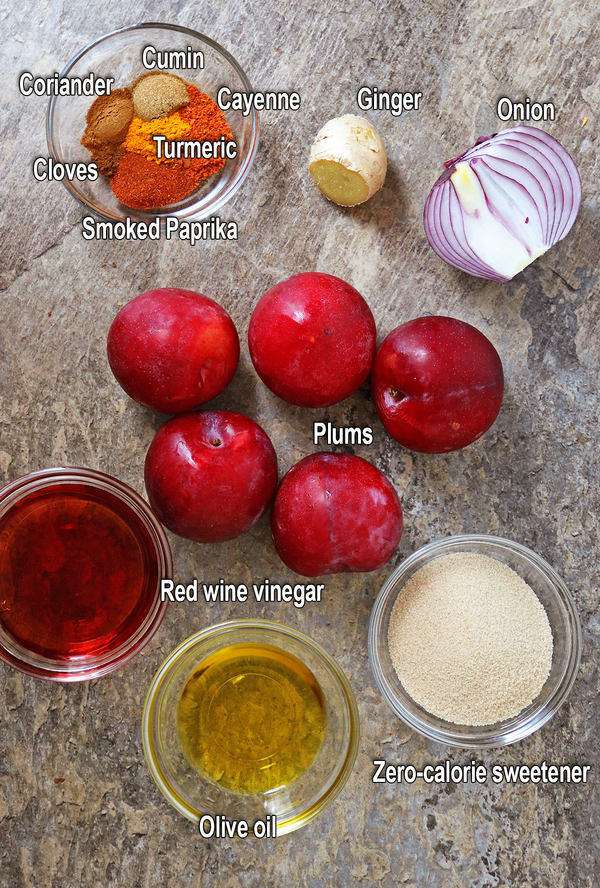 Ingredients to male plum chutney