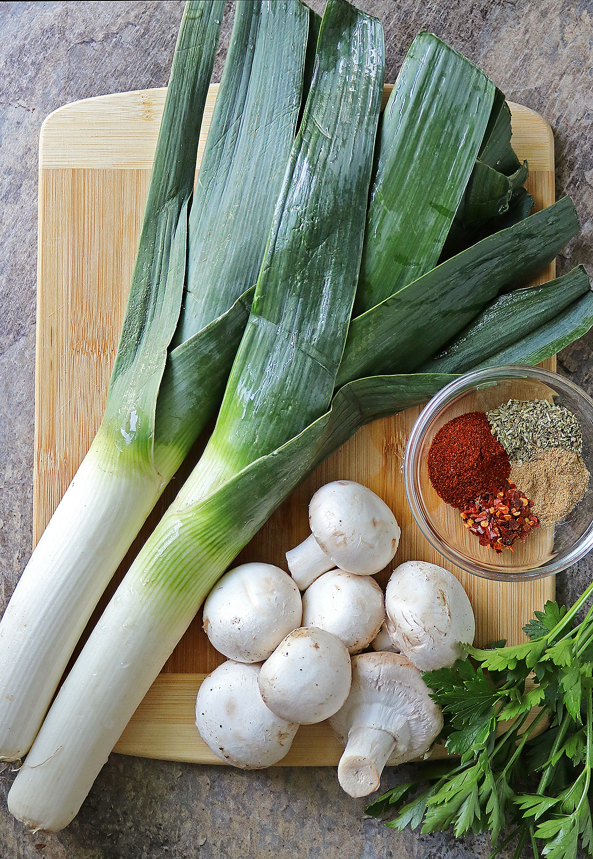 Leeks and Mushrooms and other ingredients for this recipe