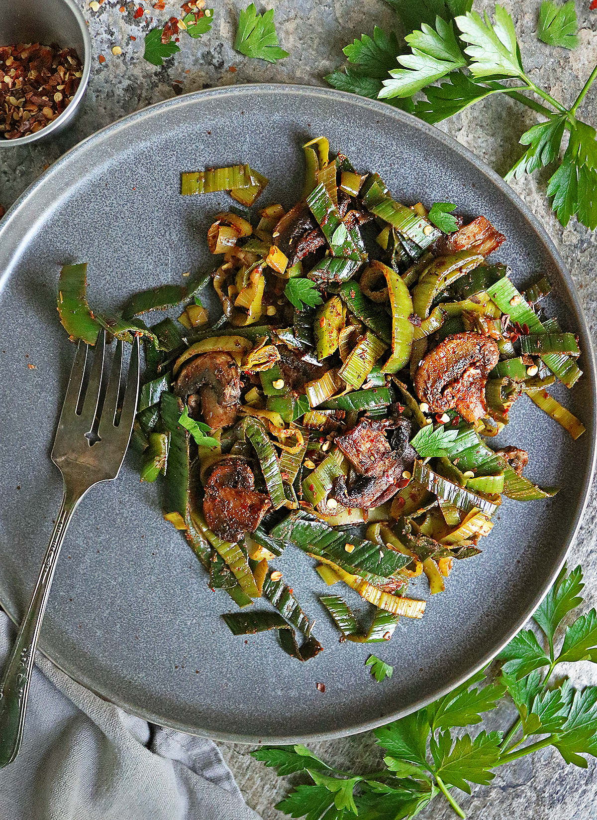 Sautéed Leeks and Mushrooms