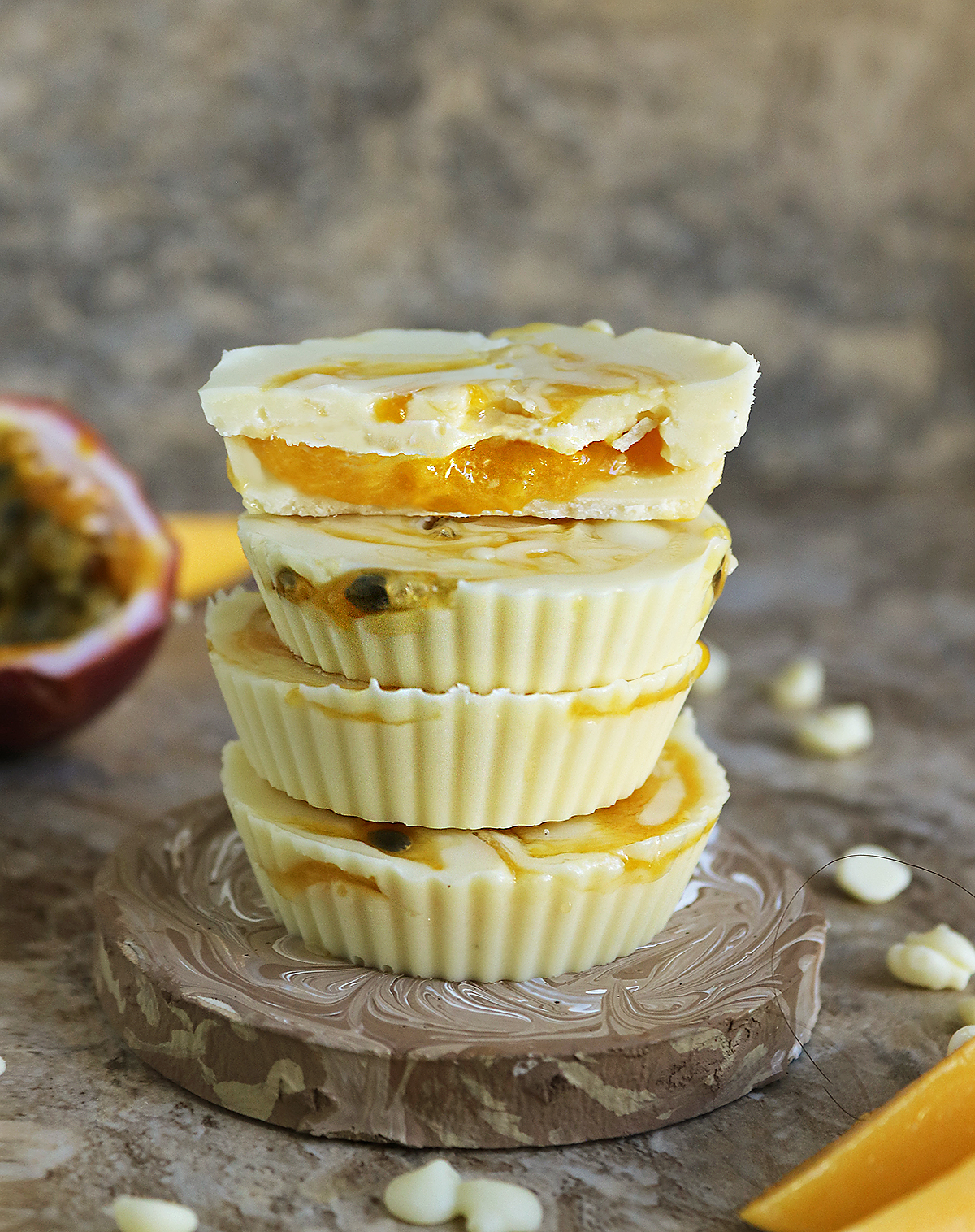 Mango Passionfruit White Chocolate Cups
