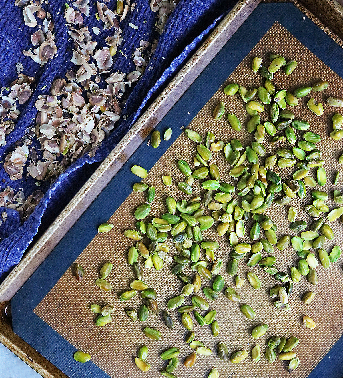 Skinned pistachios ready to bake