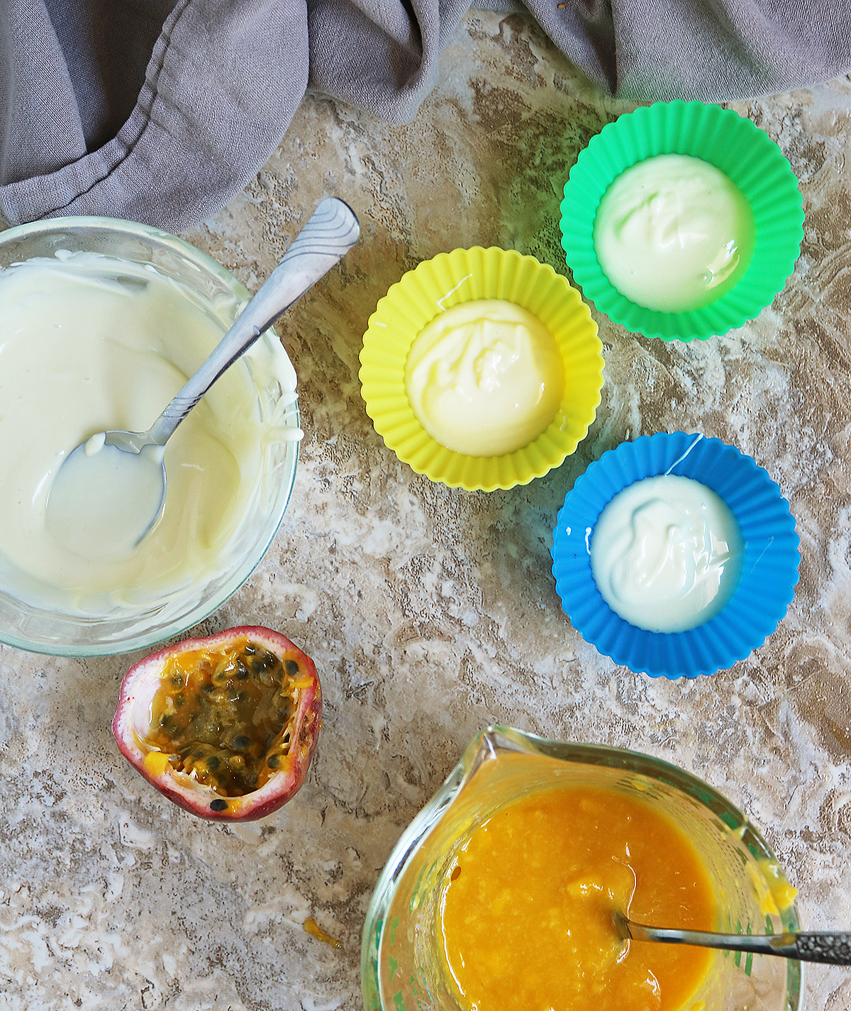 Step one melting the White chocolate and adding it to silicone cups