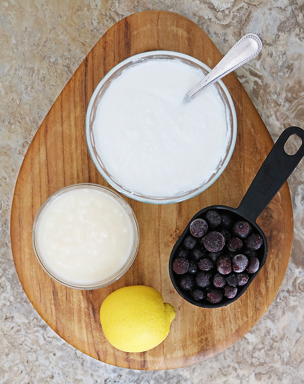 4 ingredients needed to make dairy free blueberry lemon ice cream and popsicles