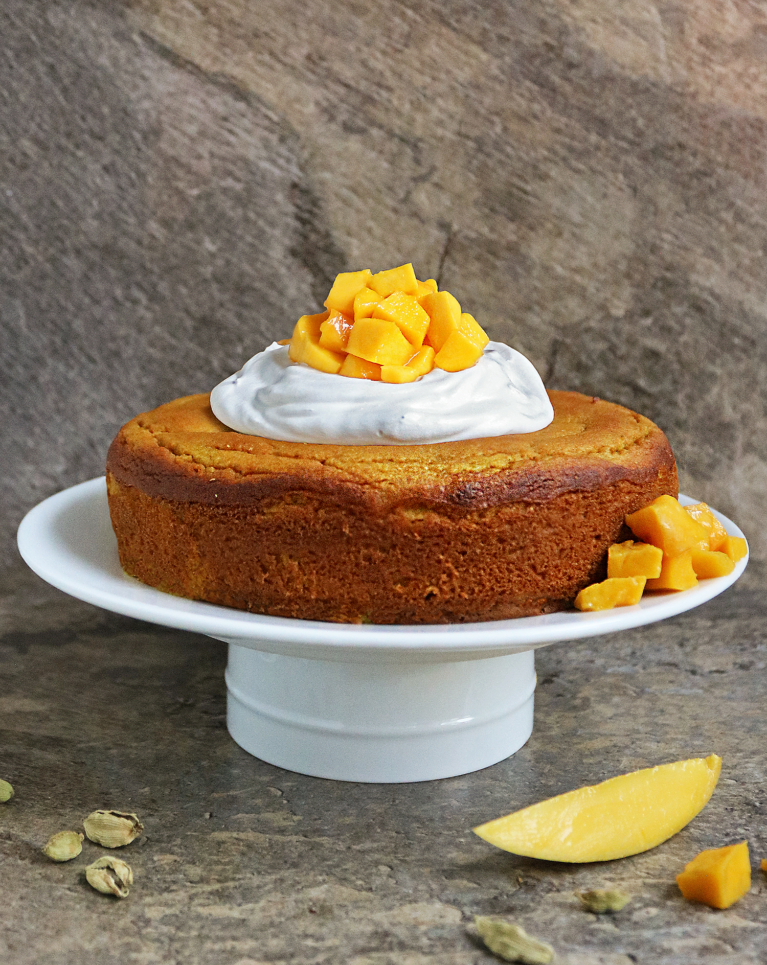 Blender-made Refined Sugar-free Mango Cake.