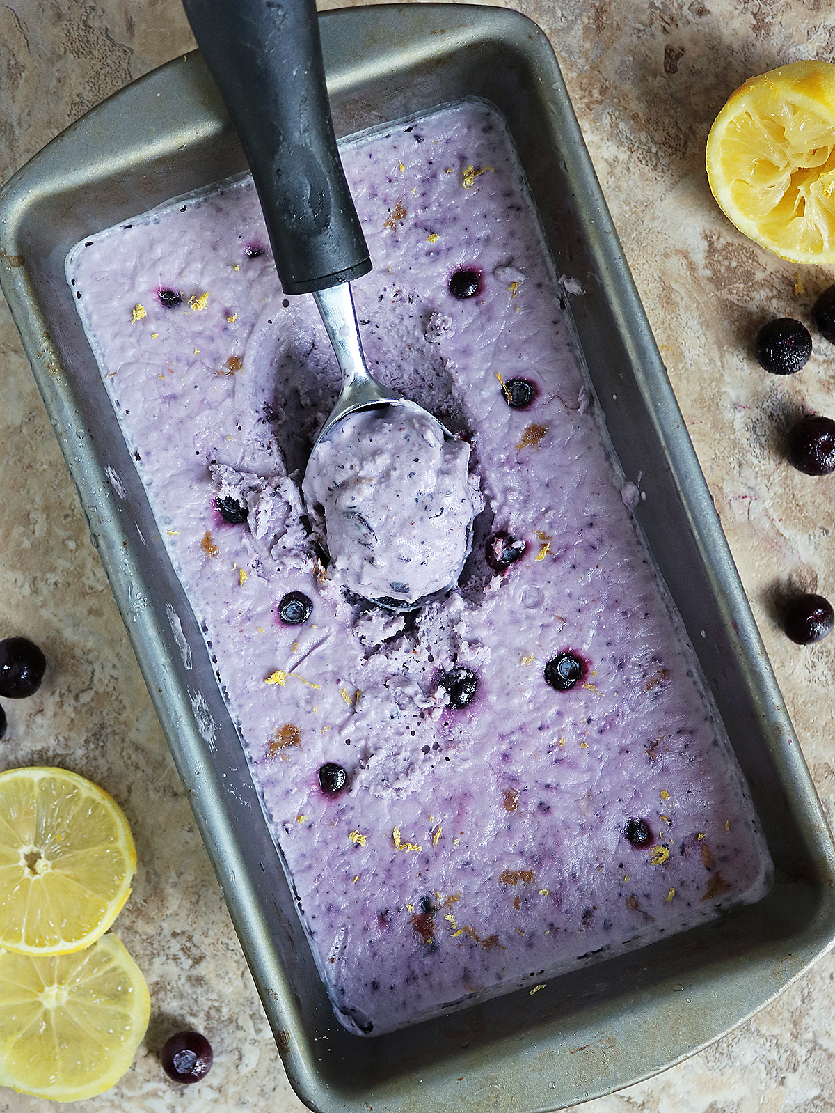 Easy nochurn dairy free blueberry lemon ice cream