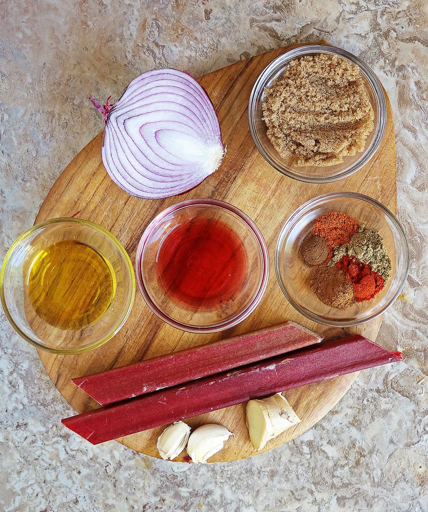 12 Ingredients to make rhubarb chutney