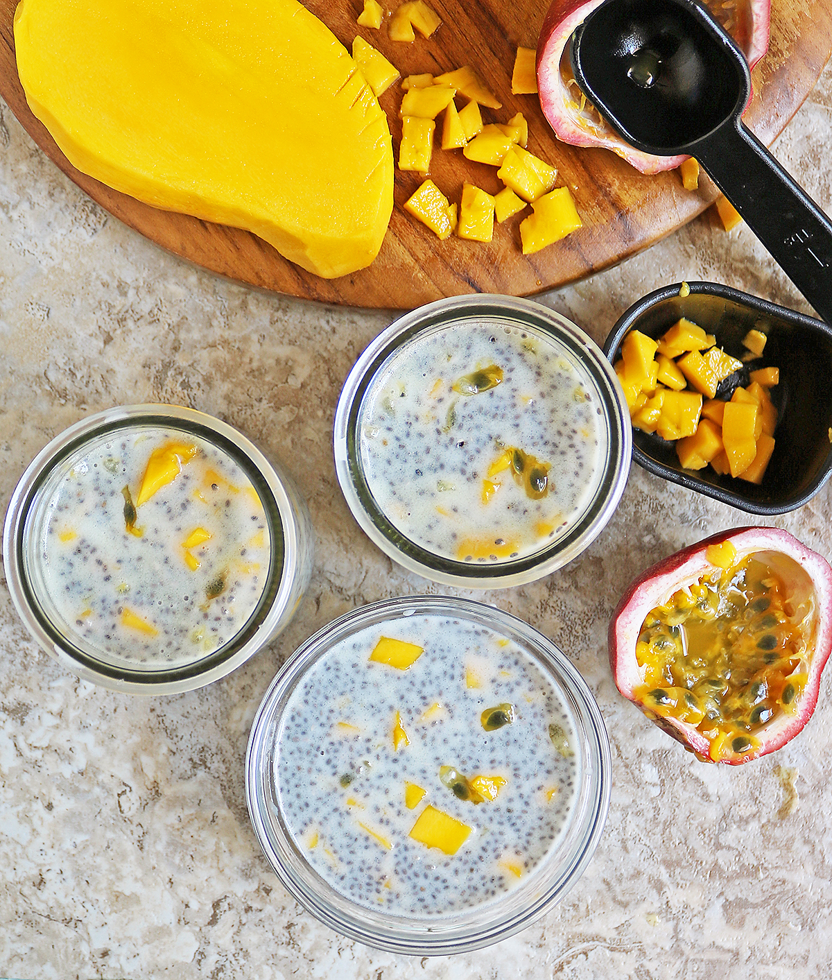 Mixing together all the 5 ingredients and adding them to conatiners to set