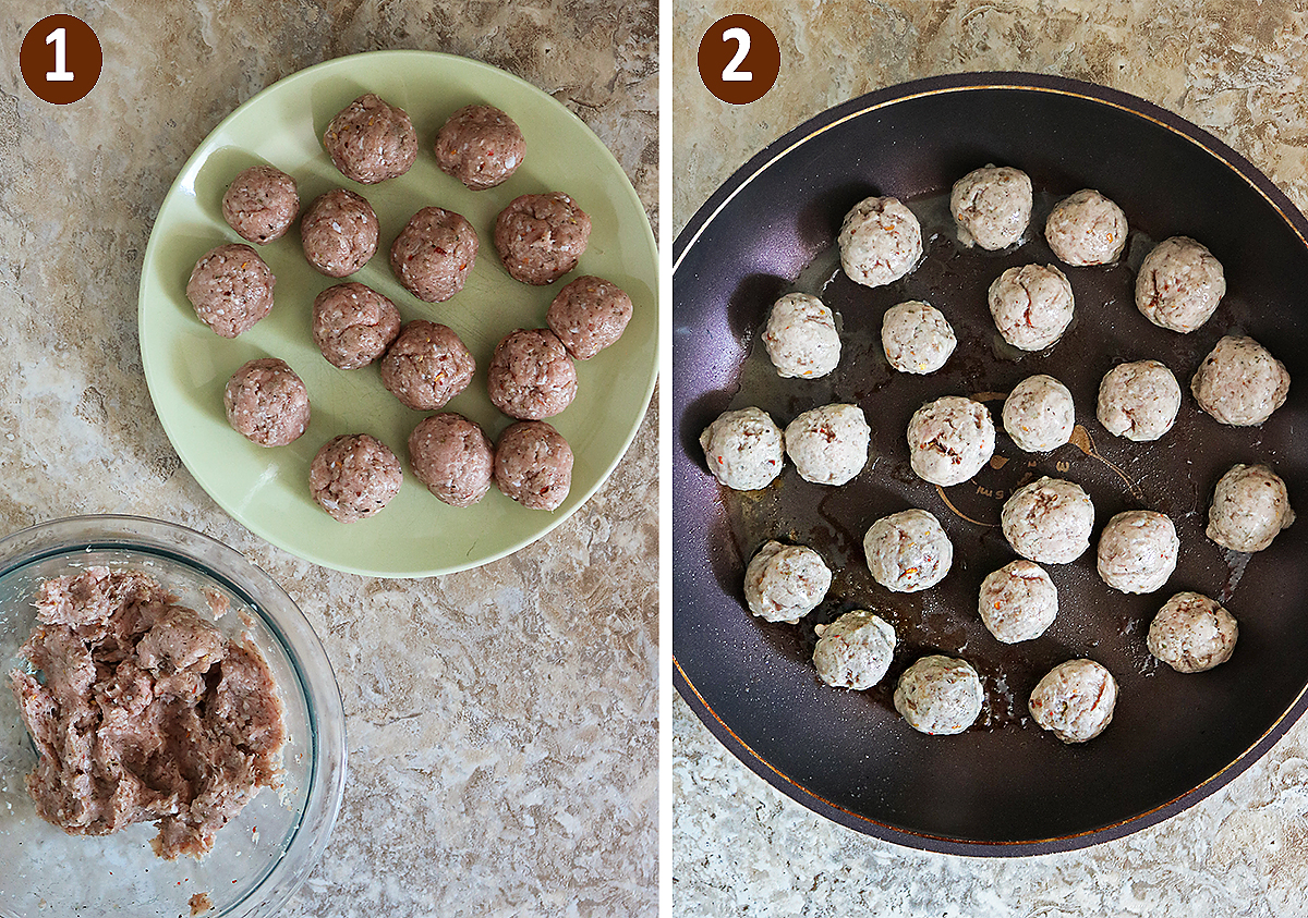 Step 1 and step 2 in making these easy turkeyballs