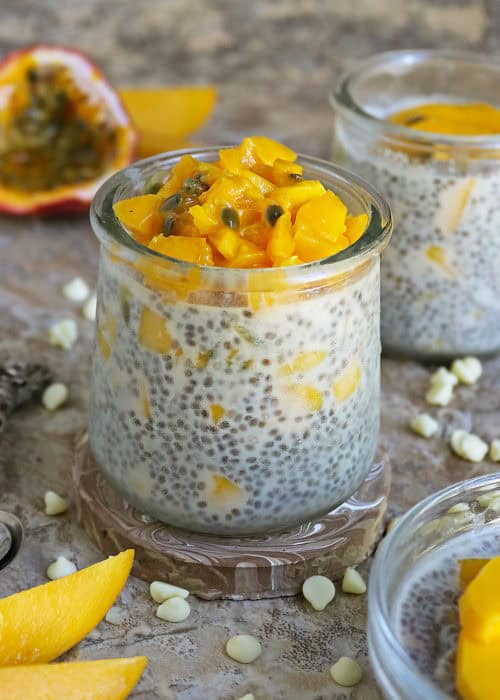 Mango Passionfruit Chia Pudding with White Chocolate
