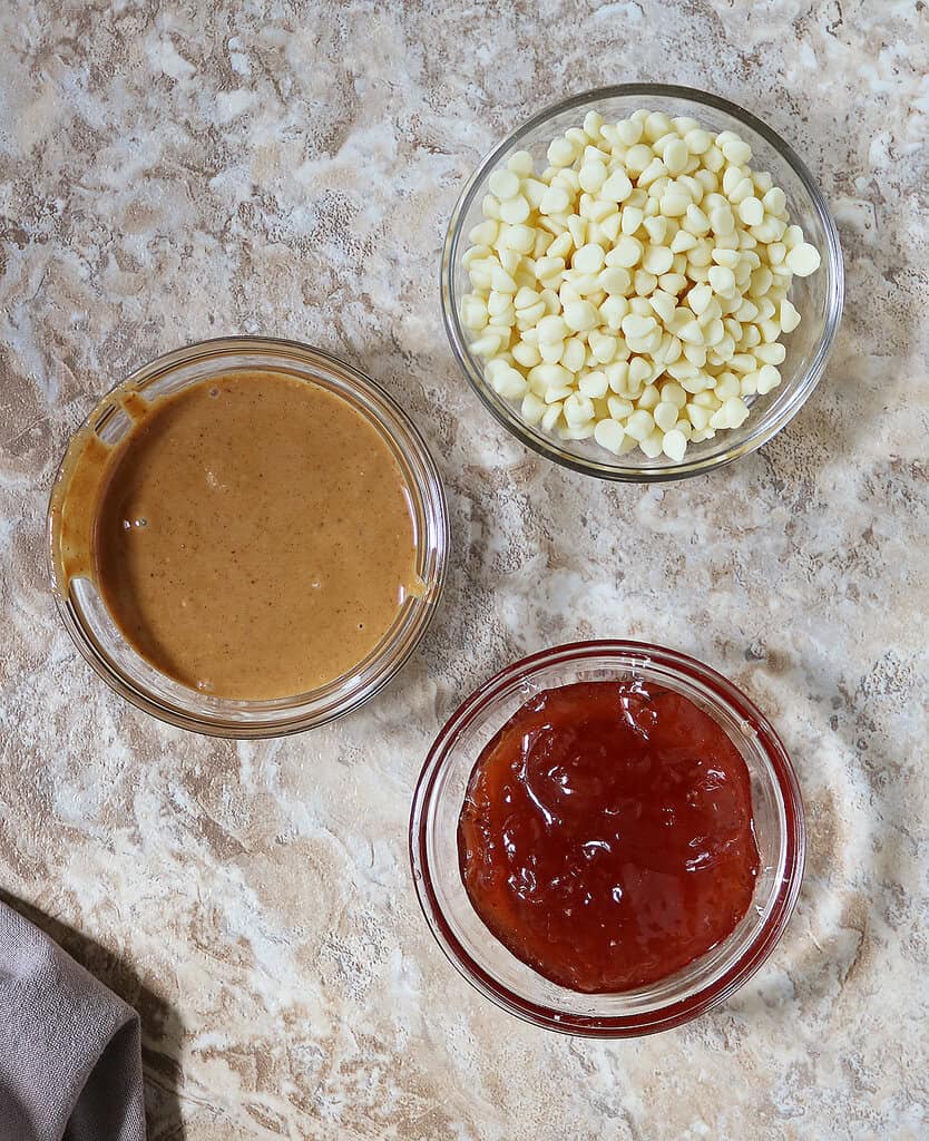 three ingredients needed to make Peanut Butter Jelly cups