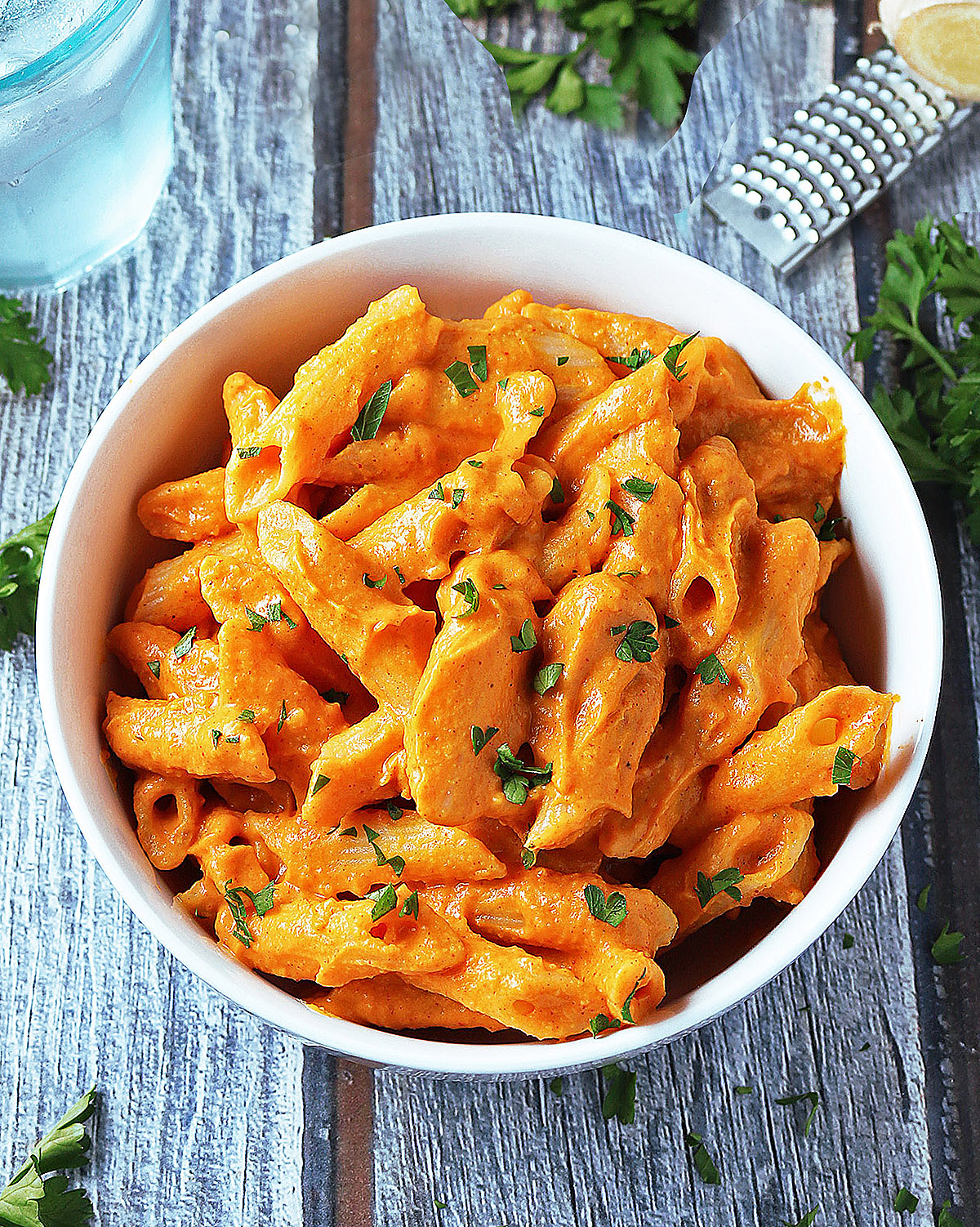 Creamy spicy Butternut Squash Pasta in a bowl  ready to be enjoyed.