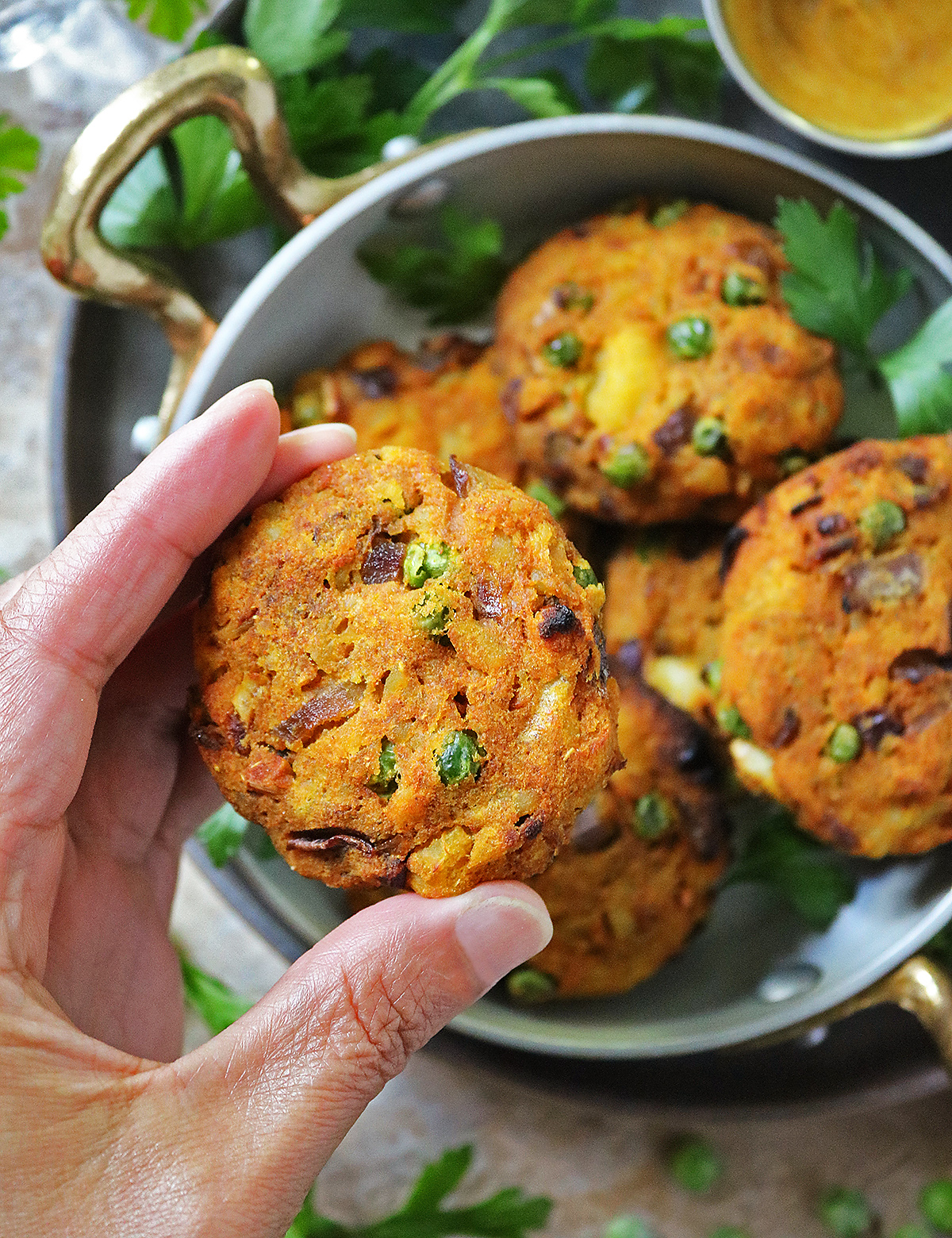 Easy green pea fritters in my hand.