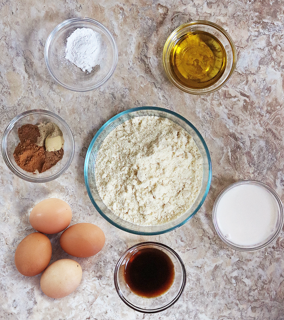 7 main ingredients and spices to make these crispy keto almond flour waffles.