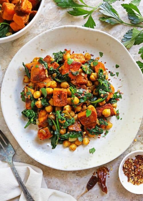 Spicy Chickpeas Sweet Potato Spinach Sauté