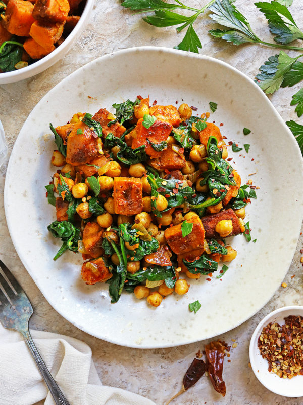 Spicy Chickpeas Sweet Potato Spinach Sauté