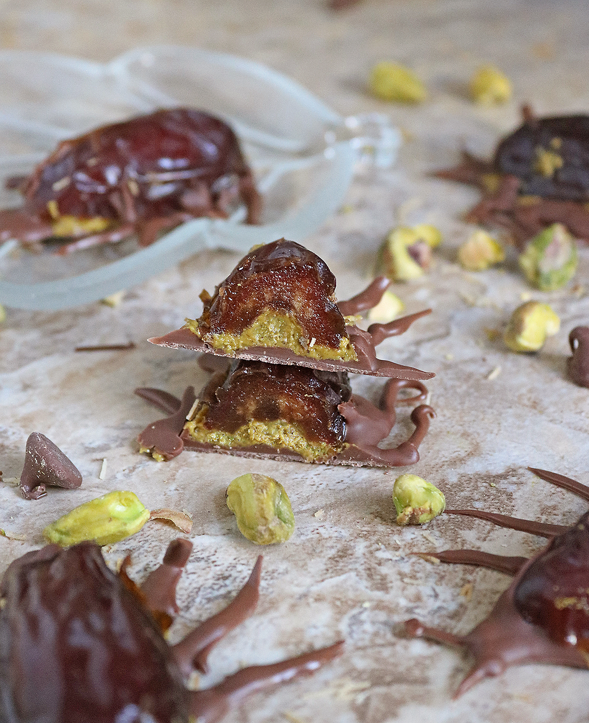 Cross section of Date Pistachio Chocolate Cockroaches