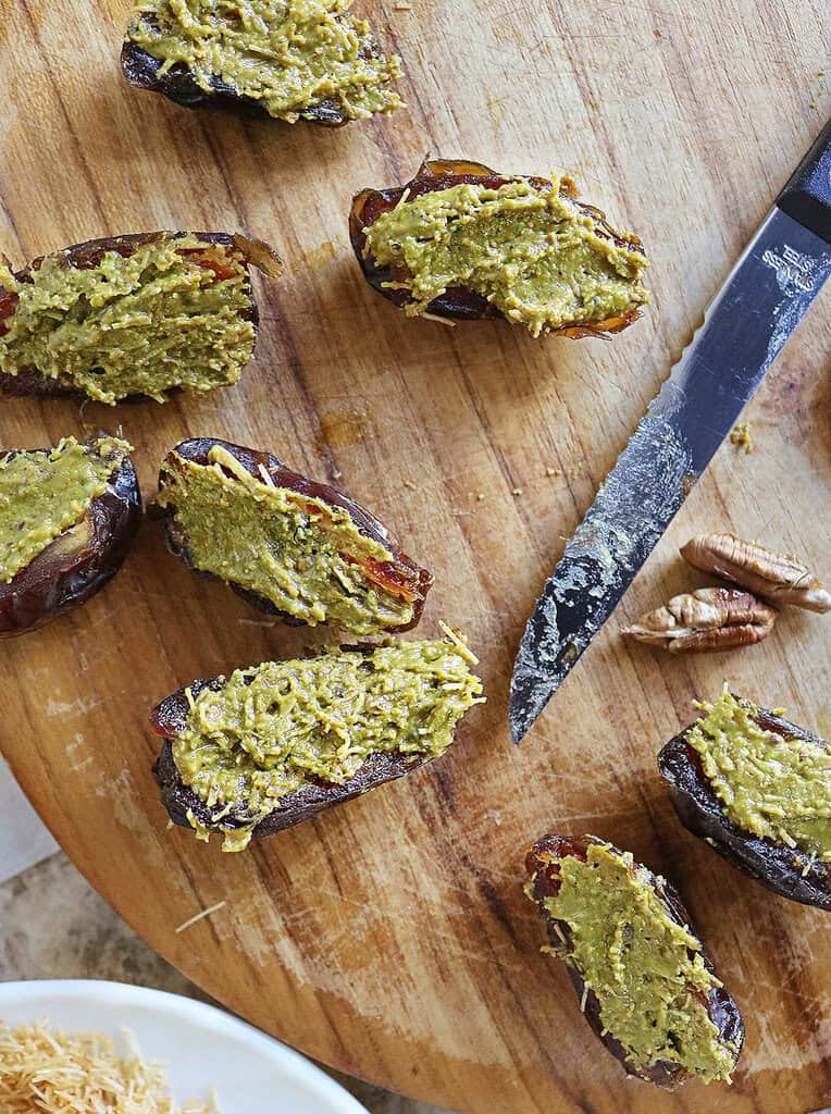 Dates stuffed with homemade pistachio butter and toasted kataifi
